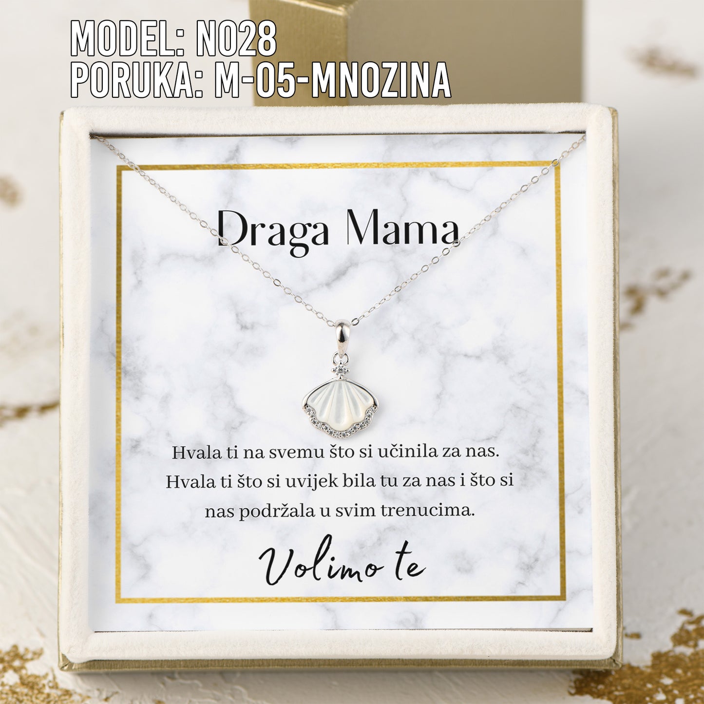 Draga Mama - 925 Srebreni Lančić Školjka - Poklon za Mamu sa Porukom Volimo Te