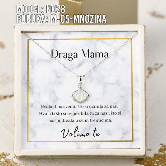 Draga Mama - 925 Srebreni Lančić Školjka - Poklon za Mamu sa Porukom Volimo Te