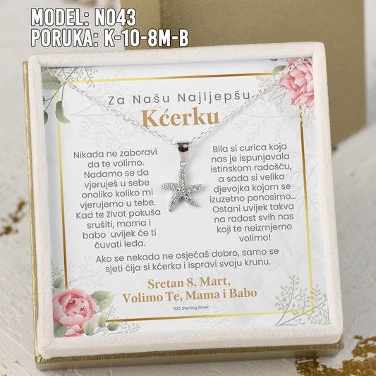 Za Našu Najljepšu Kćerku - 925 Srebreni Lančić Morska Zvijezda - Poklon za Kćerku za 8. Mart sa Porukom od Mame i Babe