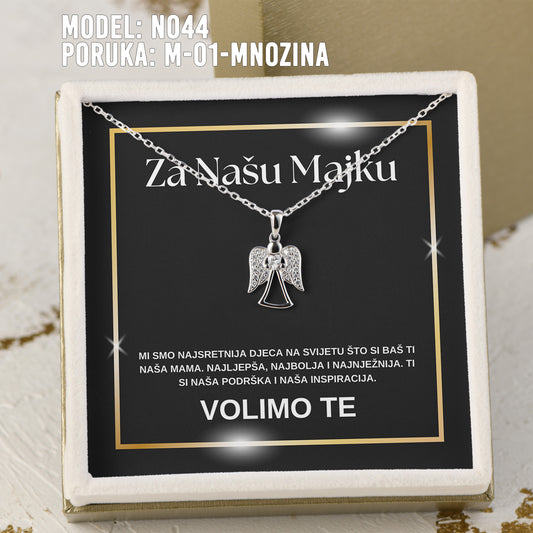 Za našu Majku - 925 Srebreni Lančić Andjeo - Poklon za Majku sa Porukom Volimo Te