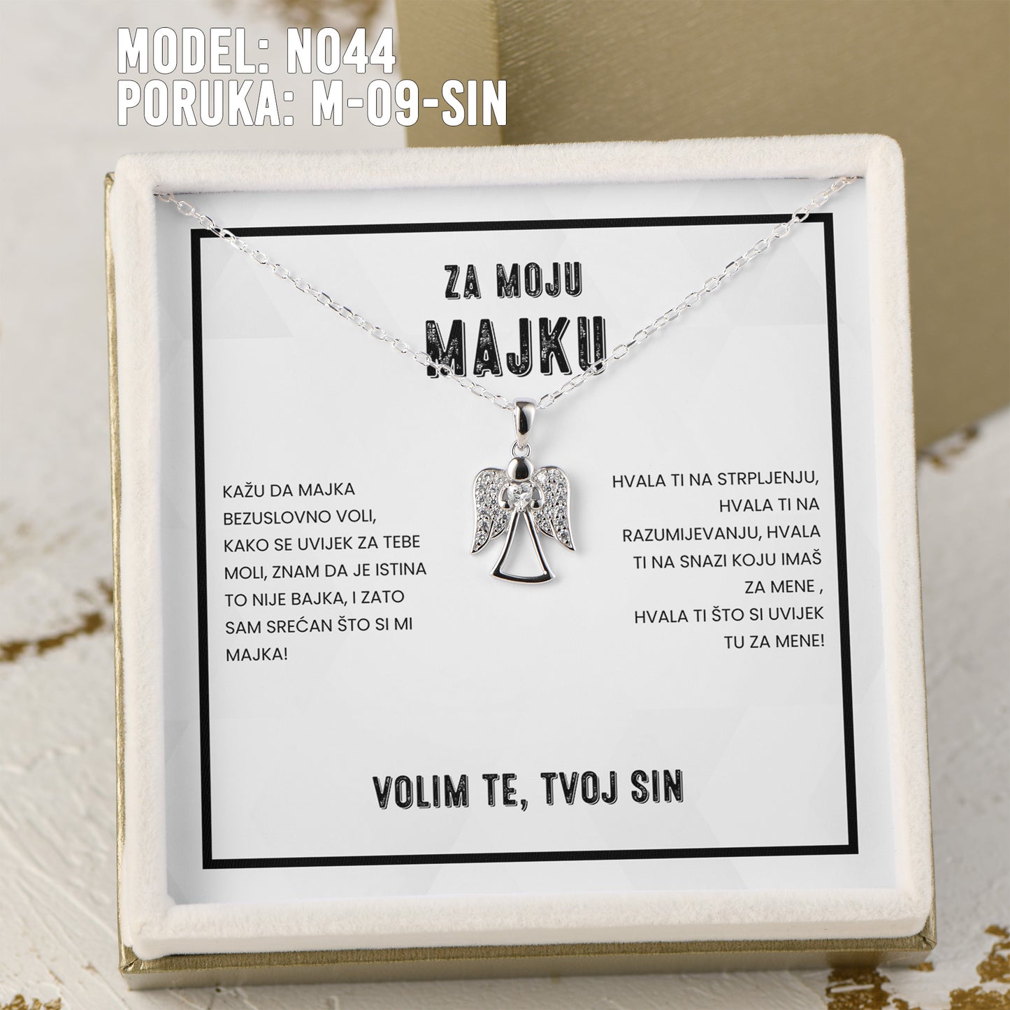 Za Moju Majku - 925 Srebreni Lančić Andjeo - Poklon za Majku sa Porukom od Sina
