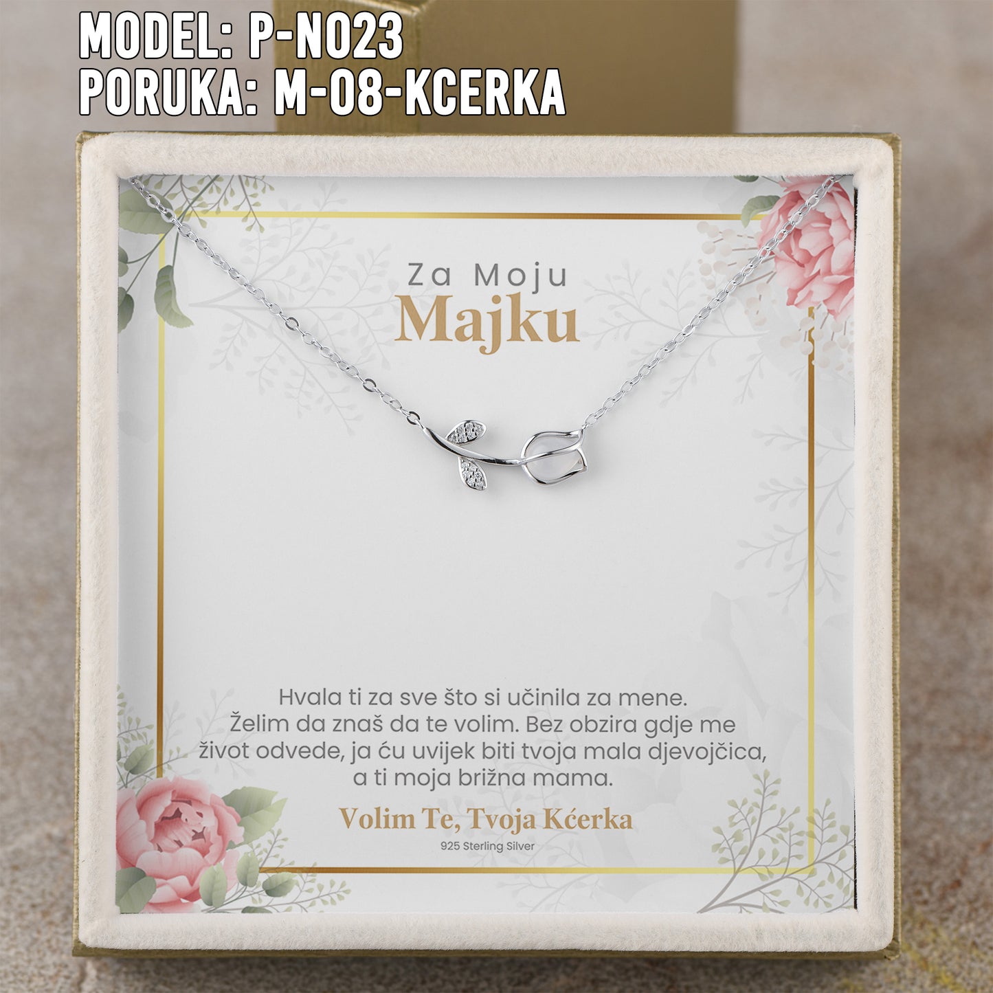 Za Moju Majku - 925 Srebreni Lančić - Poklon za Mamu sa Porukom od Kćerke - Volim te, Tvoja Kćerka