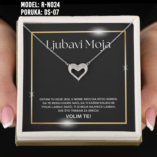 Ljubavi Moja - 925 Srebreni Lančić Srce- Poklon za Djevojku/Suprugu sa Porukom Volim Te