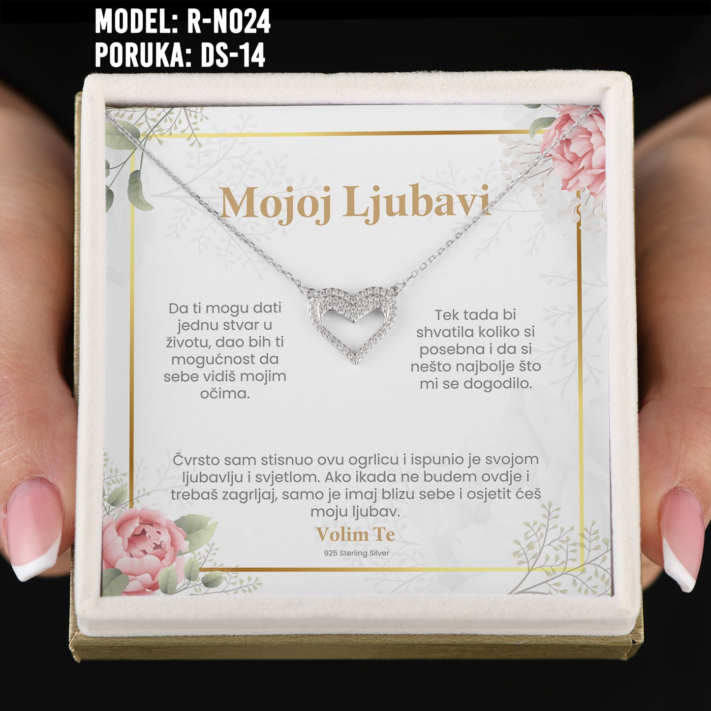 Mojoj Ljubavi - 925 Srebreni Lančić Srce- Poklon za Djevojku/Suprugu sa Porukom Volim Te