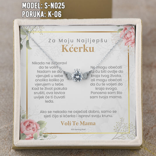 Za Moju Najljepšu Kćerku - 925 Srebreni Lančić Andjeo - Poklon za Kćerku sa Porukom od Mame