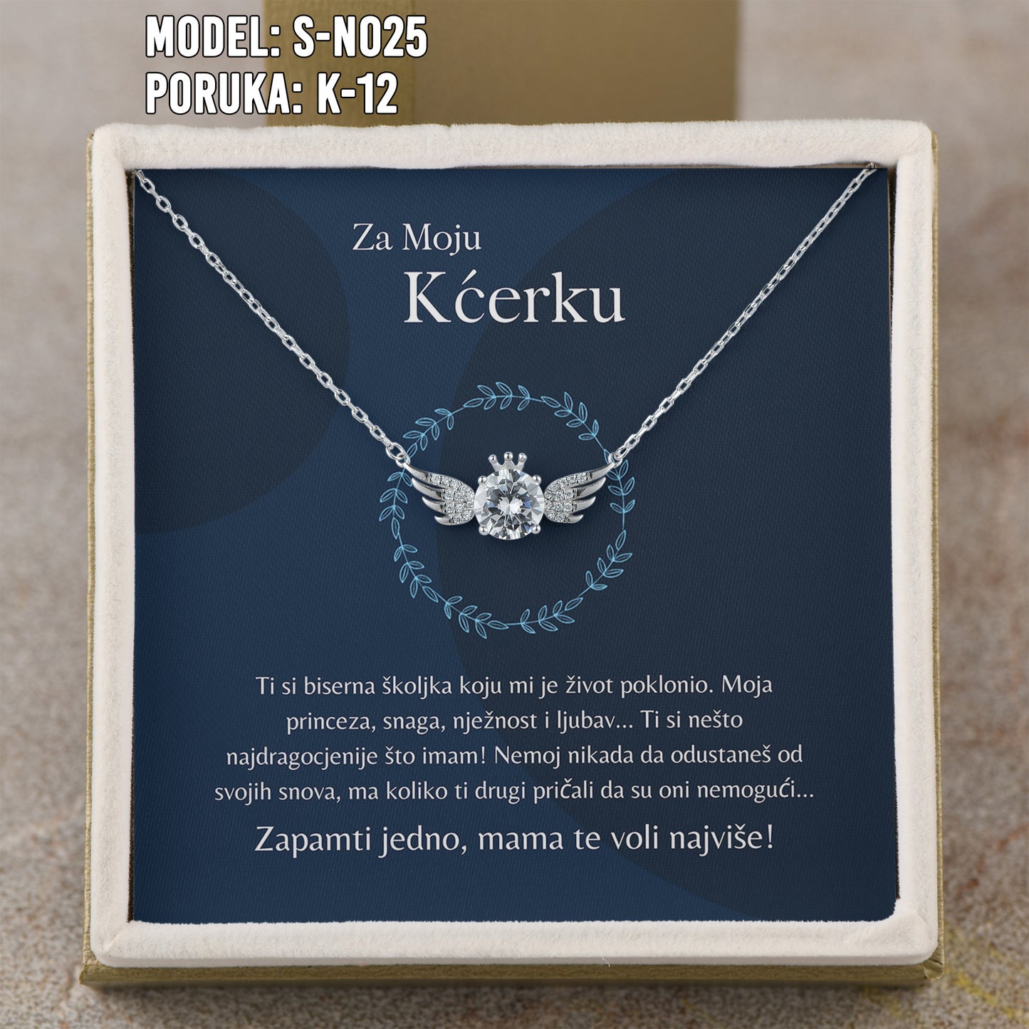 Za Moju Kćerku - 925 Srebreni Lančić Andjeo - Poklon za Kćerku sa Porukom od Mame