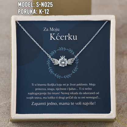 Za Moju Kćerku - 925 Srebreni Lančić Andjeo - Poklon za Kćerku sa Porukom od Mame