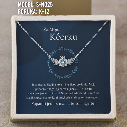 Za Moju Kćerku - 925 Srebreni Lančić Andjeo - Poklon za Kćerku sa Porukom od Mame