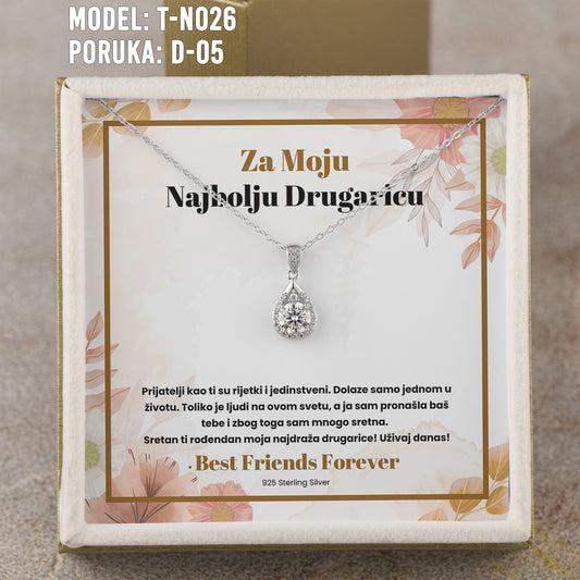 Za Moju Najbolju Drugaricu - 925 Srebreni Lančić Kapljica Vode - Poklon za Drugaricu sa Porukom Best Friends Forever