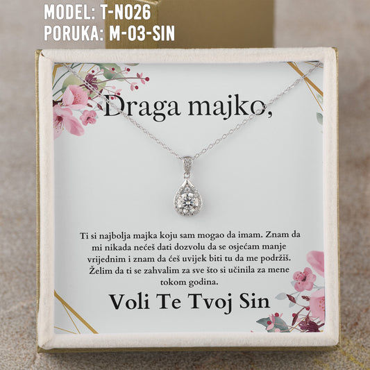 Draga Majko - 925 Srebreni Lančić - Poklon za Mamu sa Porukom od Kćerke - Voli Te Tvoj Sin