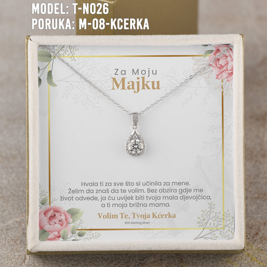 Za Moju Majku - 925 Srebreni Lančić - Poklon za Mamu sa Porukom od Kćerke - Volim Te, Tvoja Kćerka