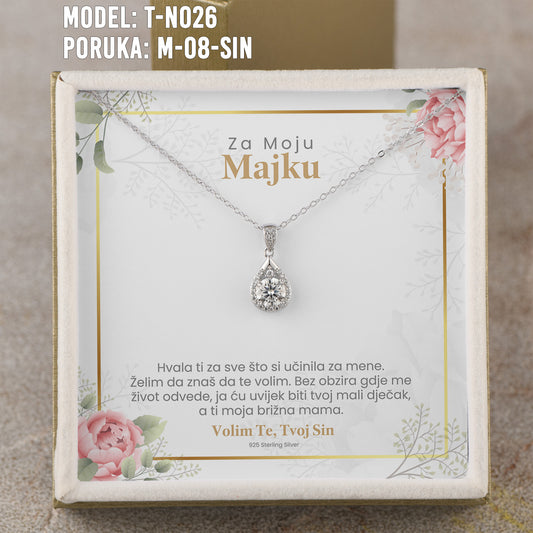 Za Moju Majku - 925 Srebreni Lančić - Poklon za Mamu sa Porukom od Sina - Volim Te, Tvoj Sin