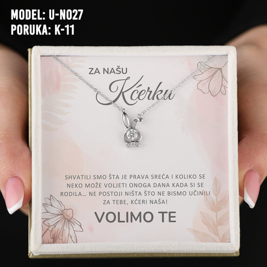 Za Našu Kćerku - 925 Srebreni Lančić Bunny - Poklon za Kćerku sa Porukom Volimo Te