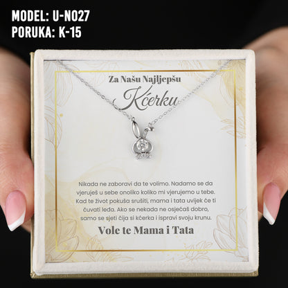 Za Našu Najlepšu Kćerku - 925 Srebreni Lančić Bunny - Poklon za Kćerku sa Porukom od Mame i Tate