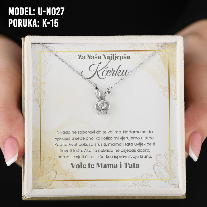 Za Našu Najlepšu Kćerku - 925 Srebreni Lančić Bunny - Poklon za Kćerku sa Porukom od Mame i Tate